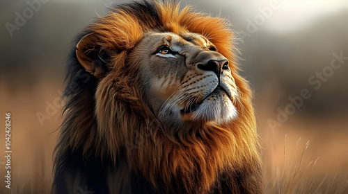 A majestic lion gazing upwa...