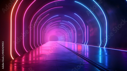A vibrant neon-lit tunnel c...