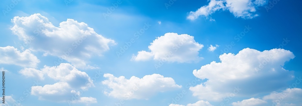 Panoramic view of blue sky with white clouds, high-resolution wide-angle shot with sharp focus and natural light. Panoramic view of blue sky with white clouds, high-resolution wide-angle shot with sharp focus and natural light.