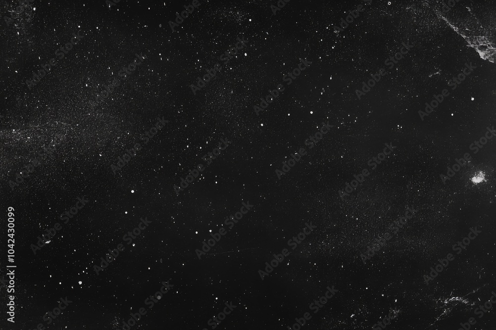 Fototapeta premium Dark space scene with grunge texture, stars, planet, and vintage film grain effect.