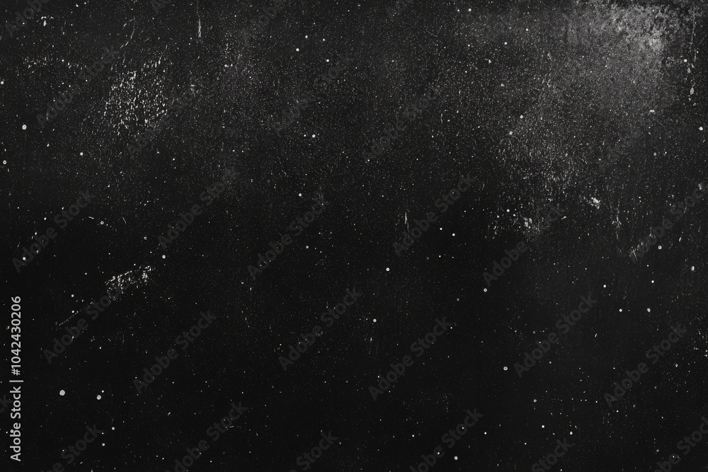 Fototapeta premium Dark space scene with grunge texture, stars, planet, and vintage film grain effect.