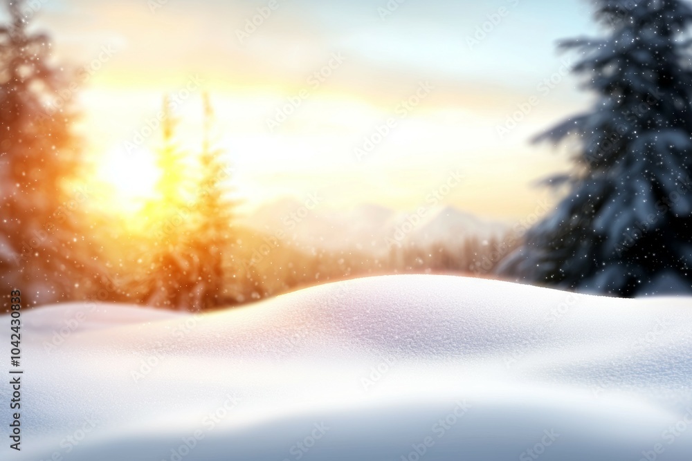 A snowy hill with a sun in the background A snowy hill with a sun in the background