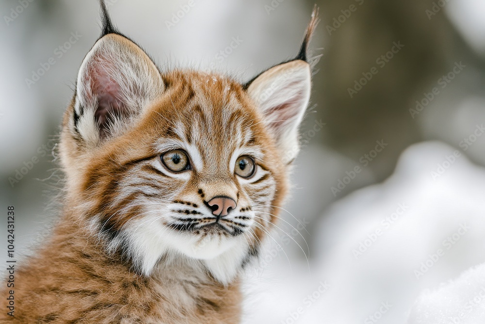 Mystic portrait of baby Lynx canadensis in studio, copy space on right side, Headshot, Close-up View, isolated on white background Mystic portrait of baby Lynx canadensis in studio, copy space on right side, Headshot, Close-up View, isolated on white background