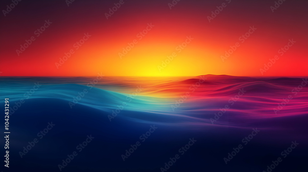 Vibrant sunset over calm waves, blending colors of nature. Vibrant sunset over calm waves, blending colors of nature.