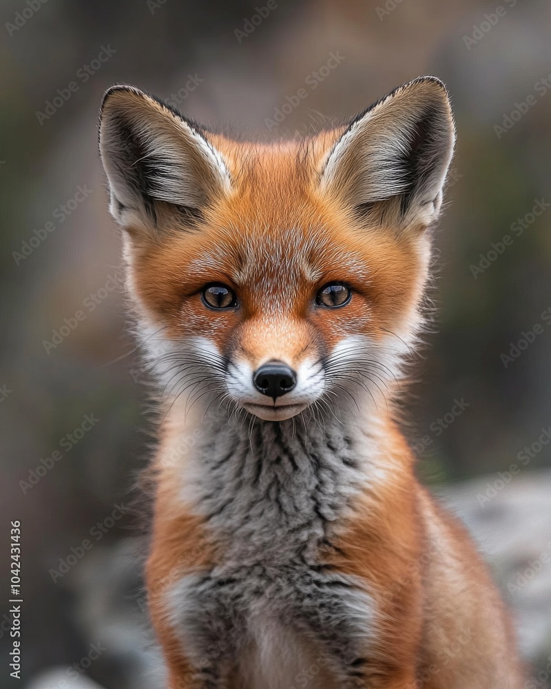 Naklejka premium Mystic portrait of baby Red Fox, copy space on right side, Headshot, Close-up View, isolated on white background