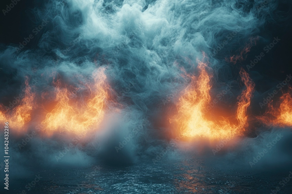 A Dark and Mysterious Scene with Smoke and Fire A Dark and Mysterious Scene with Smoke and Fire