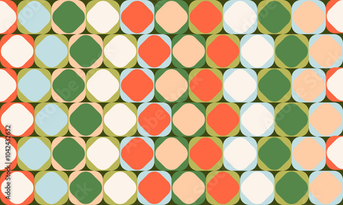Spotlight in May Color Retro Geometric Circle Pattern with Coral and Green Color Scheme Design