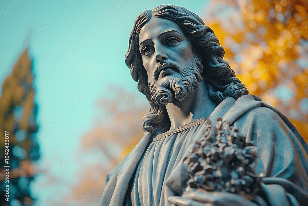 Close-up Portrait of a Stone Jesus Statue Close-up Portrait of a Stone Jesus Statue