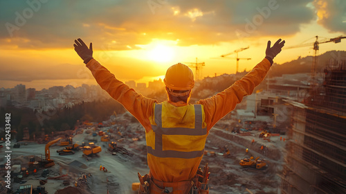 Construction worker celebra...