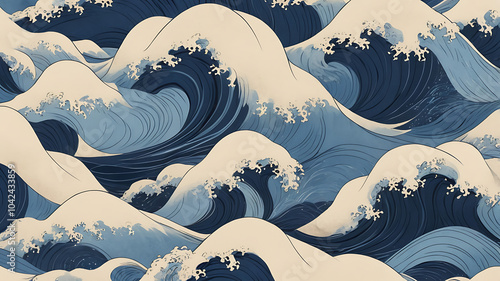 Ukiyo-e Inspired Abstract Waves with Rice Paper Texture photo