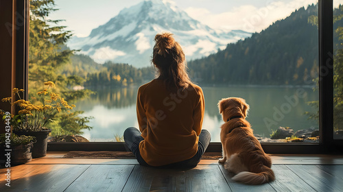 A person and a dog sitting ...