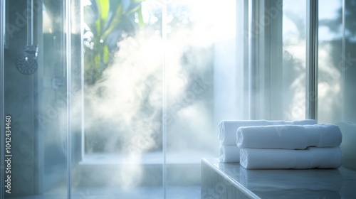 Morning Shower with Steamy Glass Doors in Bathroom