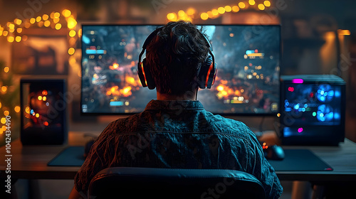 Gamer immersed in a video g...