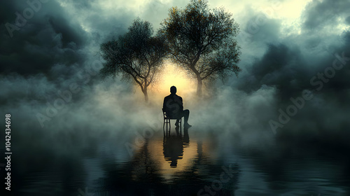 A solitary figure sits on a...