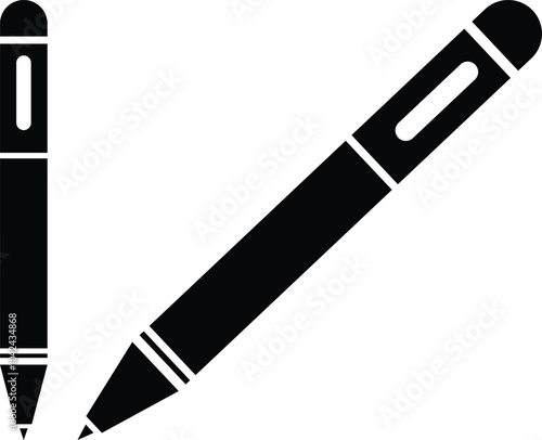 Black pen icon vector illustration, ballpoint pen silhouette, education concept, isolated on a white background