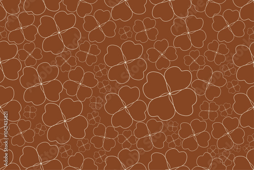 Clover of March leaves line Minimalist Floral Line Pattern in Earthy Brown Tones