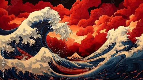 A dramatic wave scene with ...