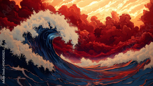 A dramatic wave against a v...