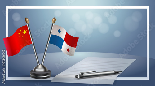 China and Panama Small national flag on bokeh background, cooperative relationship