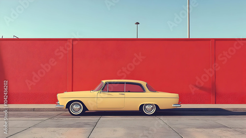 A vintage yellow car parked...