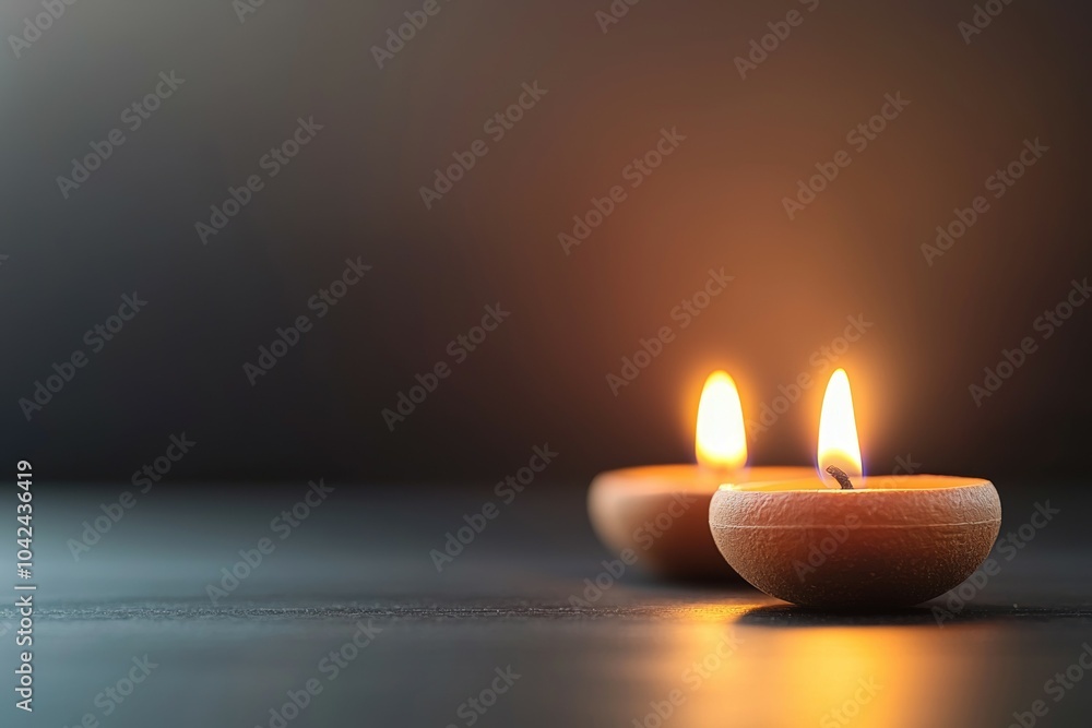 Two candles are lit on a dark background Two candles are lit on a dark background