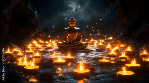 Serene Buddha surrounded by...