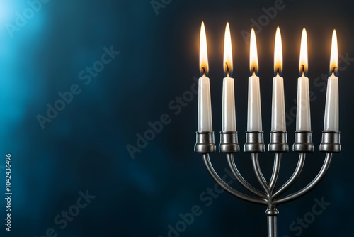 A lit candle holder with six candles