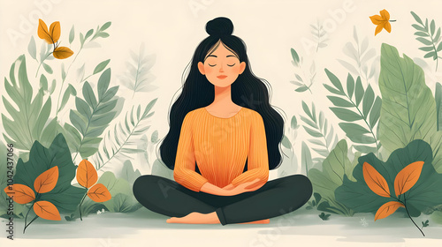 Wallpaper Mural A serene woman meditating among lush greenery. Torontodigital.ca