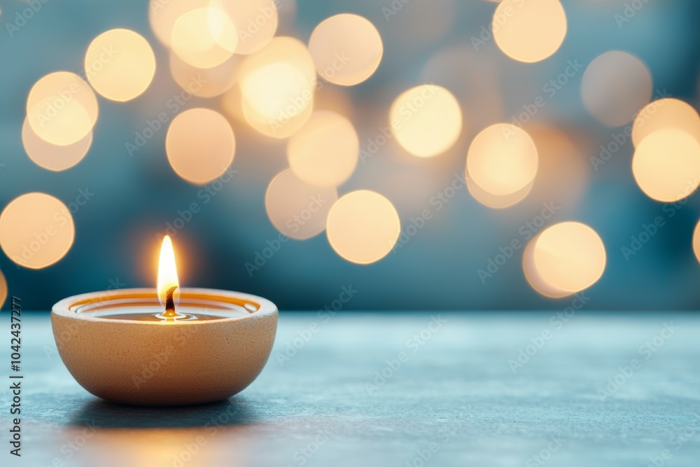 A candle is lit in a small bowl on a table A candle is lit in a small bowl on a table