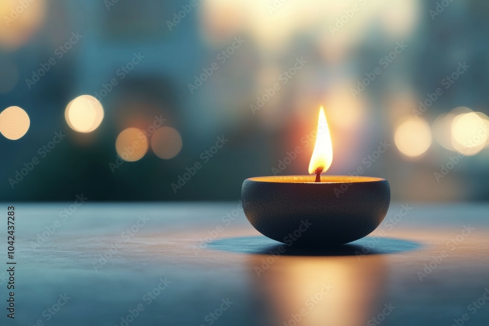 A candle is lit on a table A candle is lit on a table