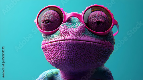 A colorful, stylized frog w...