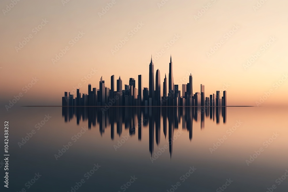 Stunning skyline reflection at sunset, showcasing modern architecture and serene water scenery in peaceful ambiance. Stunning skyline reflection at sunset, showcasing modern architecture and serene water scenery in peaceful ambiance.