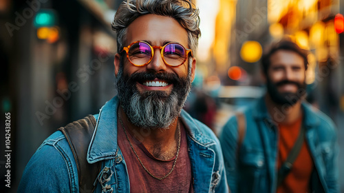 Two smiling men in casual a...