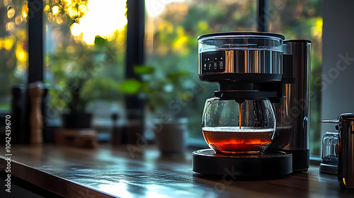 Coffee maker brewing a fres...