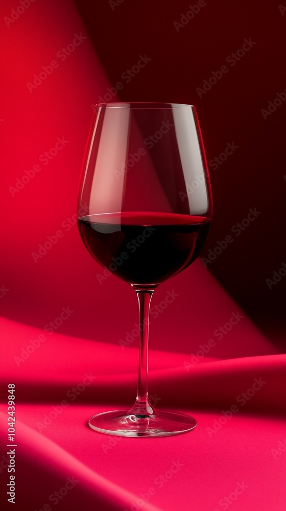 A glass of red wine on a red background. A glass of red wine on a red background.