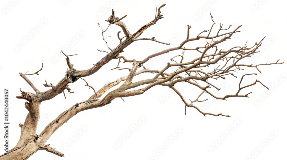Dry tree branches isolated on white background - a stark and delicate sight. This image presents dry tree branches standing out against a pure white backdrop Dry tree branches isolated on white background - a stark and delicate sight. This image presents dry tree branches standing out against a pure white backdrop