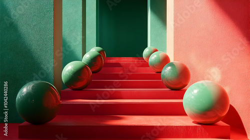 A vibrant staircase with gr...