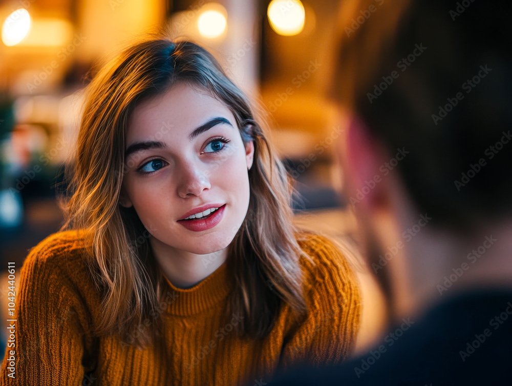 Fototapeta premium Woman Smiling While Working on Laptop in Cozy Setting