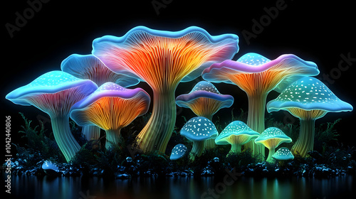 Vibrant, glowing mushrooms ...