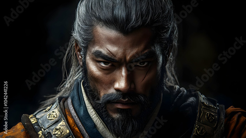 A fierce warrior with long ...