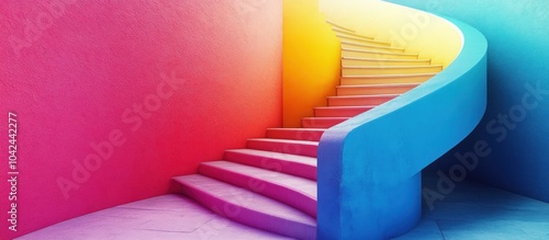 Wallpaper Mural Colorful Staircase with Pink, Yellow, Blue Walls. Torontodigital.ca