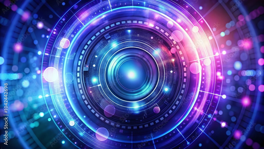 Obraz premium Abstract Circle Technology Background in Low Light Photography for Modern Digital Art
