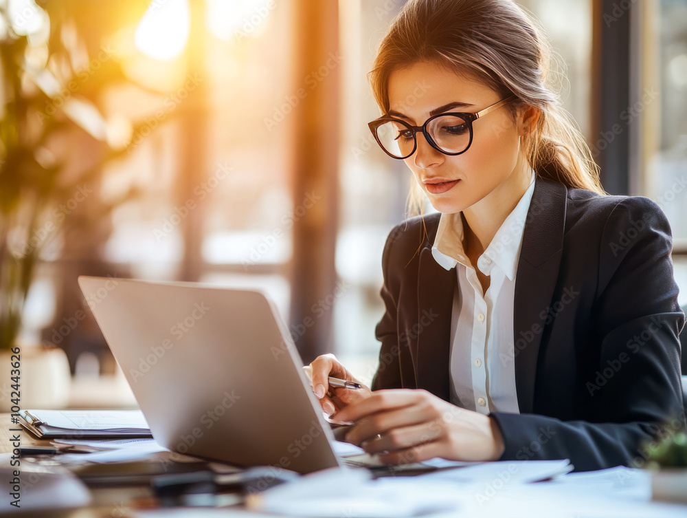 Professional Woman Reviewing Business Contracts Professional Woman Reviewing Business Contracts