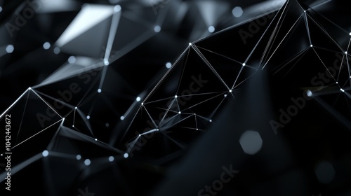 Abstract black background. Featuring a series of interlocking, glowing triangles with gradient fills. Showcasing a modern and geometrically intriguing effect. Ideal for digital art and tech visuals photo