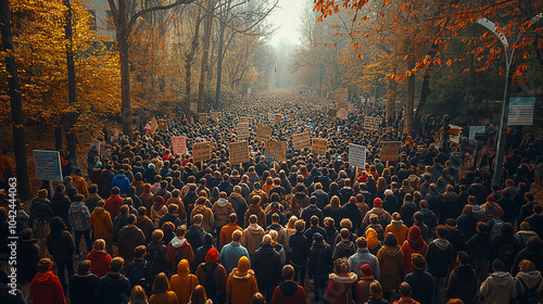 group of people on the square are rioting through the streets, demanding protests, leaders of the revolution demanding change, elections, the head of the people, the president, blue, red, flag photo