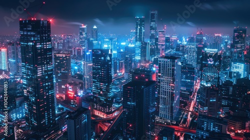 Night Cityscape with Skyscrapers and Lights