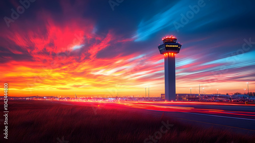 Sunset over an airport cont...