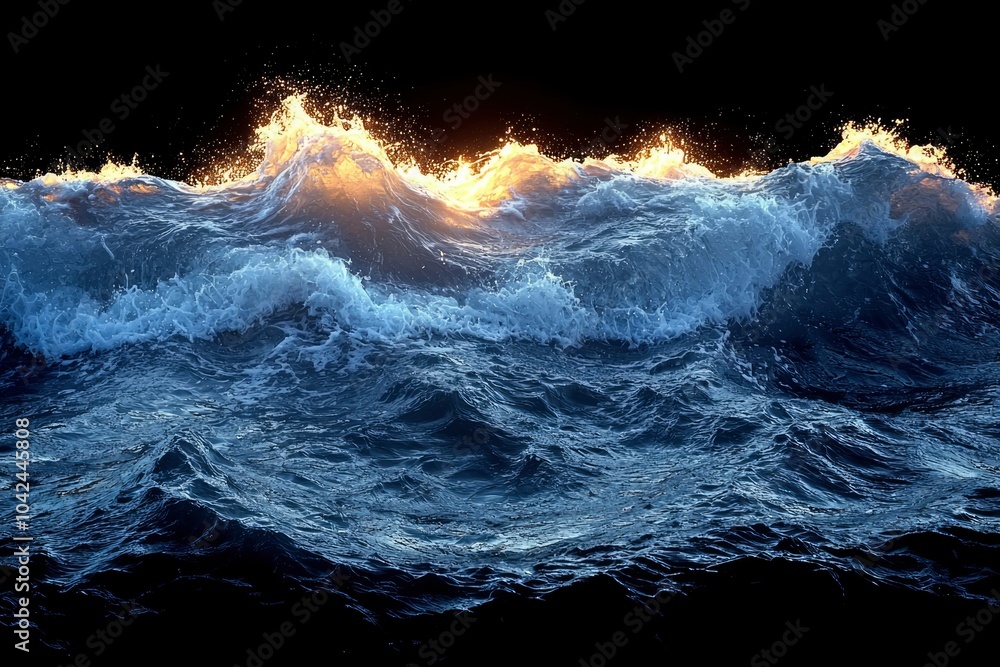 Dramatic Waves with Golden Glints at Sunset Dramatic Waves with Golden Glints at Sunset