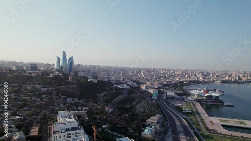 Wallpaper Mural Stunning aerial panorama of Baku skyline, the Flame Towers, Baku Eye, the F1 Grand Prix track along the Caspian Sea, Baku, Azerbaijan, Central Asia, Asia Torontodigital.ca