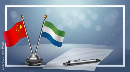 China and Sierra Leone Small national flag on bokeh background, cooperative relationship